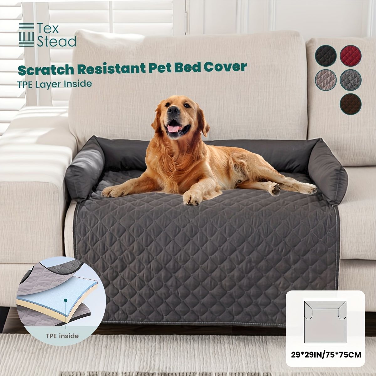 Scratch Resistant Pet Bed Cover, TPE Pet Furniture Protector, 75x75 cm