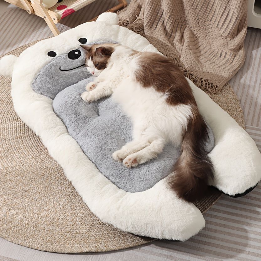 dog bed, bear shaped dog bed, thickened dog bed, enlarged dog bed, all season dog bed, comfortable dog bed, Australia, soft plush dog bed, machine washable dog bed - beige - Size L-10kg