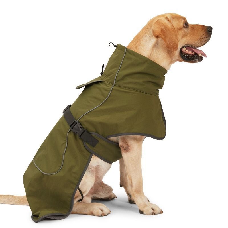 Dog Coat Warm-Lined Waterproof Medium-Large Dog Reflective Dog Coat Winter Dog - Dark Green - Size XXL-33-40kg