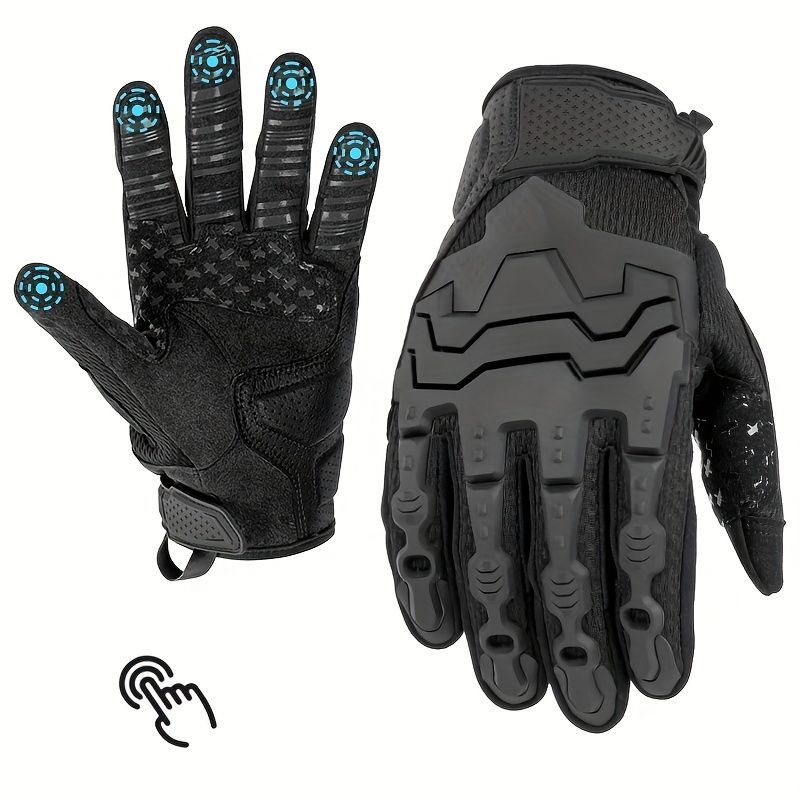 Men'S Full-Finger Gloves Tactical Gloves Touchscreen Gloves MTB Gloves Hiking - Black - Size XL