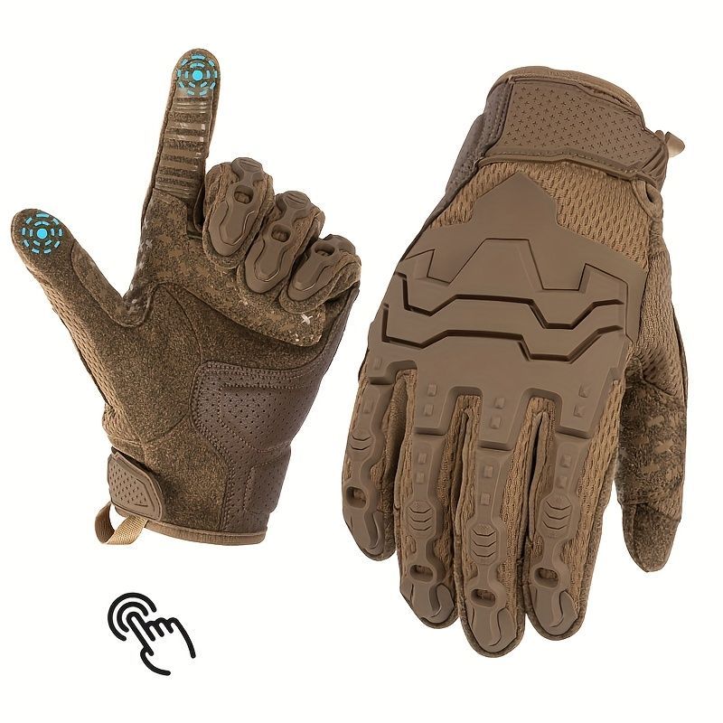 Men'S Full-Finger Gloves Tactical Gloves Touchscreen Gloves MTB Gloves Hiking - Brown - Size M