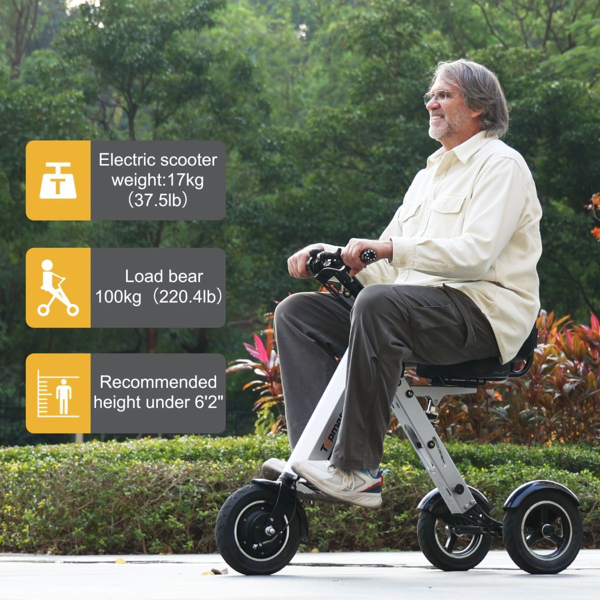 Foldable Electric Tricycle Lightweight Electric Scooter Home Electric Mobility - Silver - Size 36V8A250W