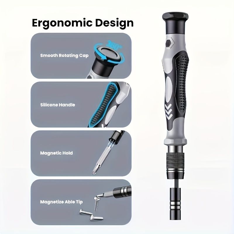 Black precision screwdriver set, drill bit set, DIY tools, professional tools, high-quality tools, electronics repair kit, compact tool set, durable screwdriver bits