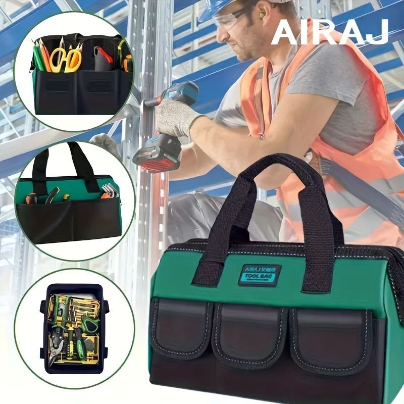 Tool Storage Bag Oxford Cloth Tool Bag Multifunctional Tool Organizer Durable - black - green - Size regular