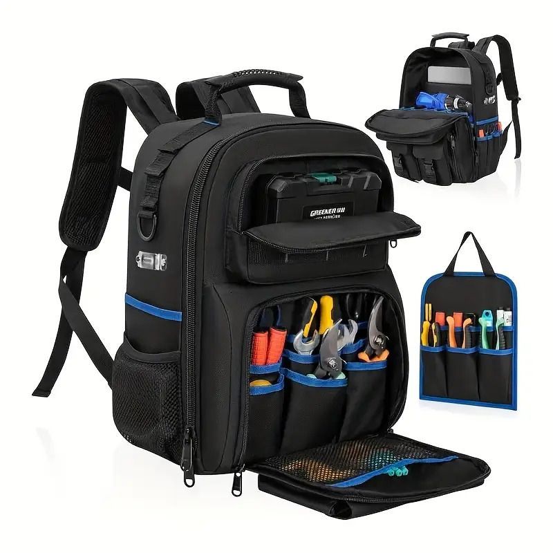 Tool Backpack Tool Storage Professional Tool Bag DIY Tool Backpack Tool - Black - Size regular