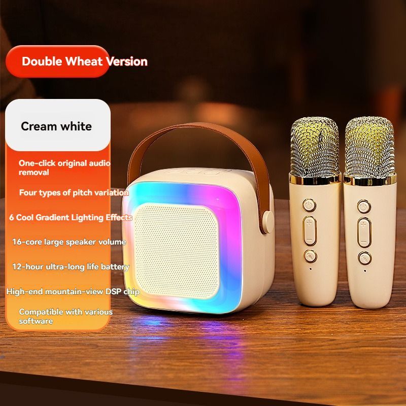 portable wireless karaoke speaker, Bluetooth 5.3 speaker, home KTV, wireless microphone, mini karaoke speaker, 10W speaker, Type-C charging, portable party speaker, Australia wireless speaker - White - Size Dual microphones