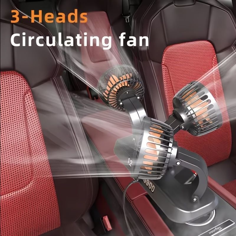 3-Head Car Circulating Fan with Multi-Directional Airflow