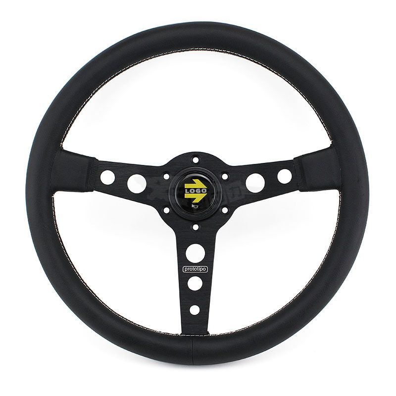 Universal Prototipo Steering Wheel, JDM Sports Steering Wheel, SIM Racing Steering Wheel, 35.56 cm Steering Wheel, Car Accessories Australia, 14 inch steering wheel, leather steering wheel, aftermarket steering wheel, universal steering wheel - Black - Si