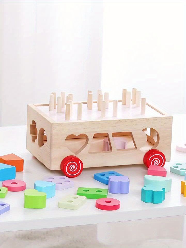 color wooden shape sorting toy, educational toy Australia, kids wooden toy, shape recognition, colour recognition, early childhood development, toddler puzzle, toy with wheels, Australian toy, wooden learning toy