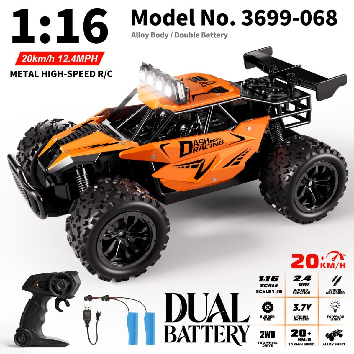 1:16 metal RC car, high-speed drifting, off-road racing car, boys toy car, 2.4GHz remote control, outdoor play toy, drift car, remote control car for kids, Australian toy - Orange - Size variable speed