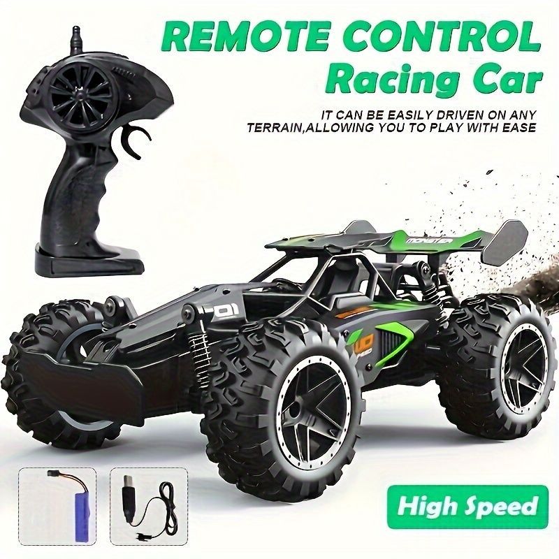 2.4G remote control car, high-speed off-road car, remote control toy for kids, four-wheel drive car, RC car with lights, outdoor toy Australia, gift for kids - Black - Size Dual-batteries