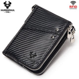 men's genuine leather wallet, RFID blocking wallet, double zipper coin purse, multiple card slots wallet, men's accessory, Australian wallet, leather coin purse, secure wallet men - Carbon -fiber black - Size M