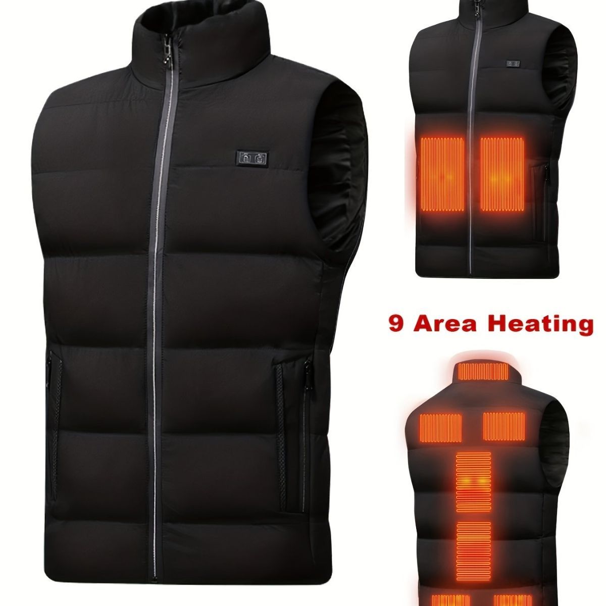 Men'S Heated Vest Electric Heating Gilet Winter Vest Smart Temperature Control - Black - Size M