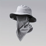 men's hat,wide-brim sun hat,two-piece hat,beach hat,hiking hat,outdoor work hat,foldable hat,unisex hat,face mask hat,breathable hat,Australian sun hat,mosquito protection hat - Gray - Size Hats and masks