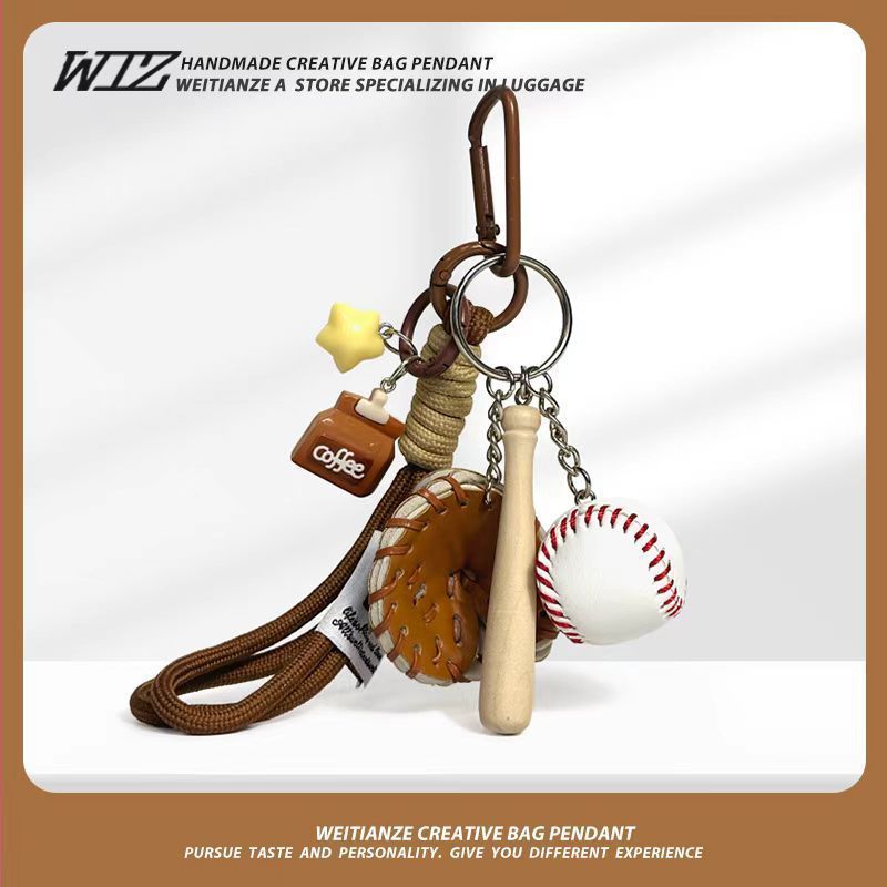 Miu-Style Baseball-Themed Couple Bag & Key Chain - baseball - Size 5