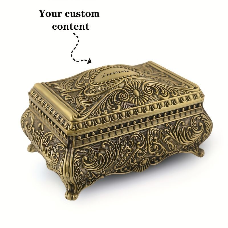 European retro jewelry box, princess-style jewelry box, metal jewelry box, flannel-lined jewelry box, decorative jewelry box, gift jewelry box, vintage jewelry storage - Gold - Size L