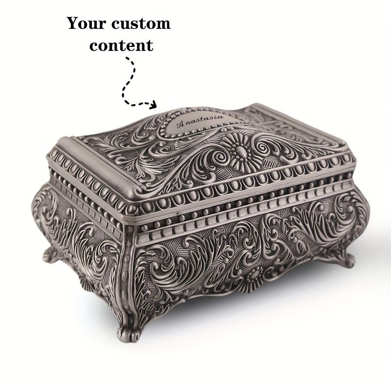 European retro jewelry box, princess-style jewelry box, metal jewelry box, flannel-lined jewelry box, decorative jewelry box, gift jewelry box, vintage jewelry storage - Silver - Size L