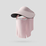 sun protection hat, detachable face mask hat, outdoor sports hat, lightweight sun hat, breathable hat, neck covering hat, foldable hat, unisex summer hat - Pink - Size L