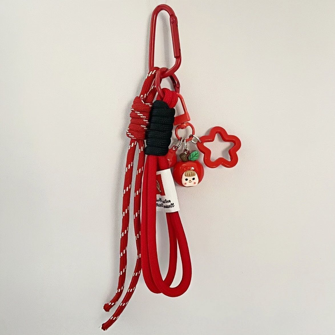 trendy rope keychain, colorful knotted rope, woven decorative lanyard, cute keychain charms, fashion accessories, Australian market, unique keychain, stylish lanyard, handcrafted keychain, vibrant keychain - Red - Size 1