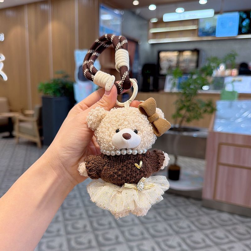 teddy bear keychain, cute accessories, fashion keychain, bow keychain, skirted teddy keychain, gift idea, Australian accessories - Mocha - Size 1
