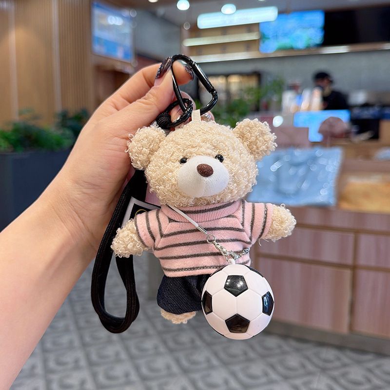 teddy bear keychain, soccer keychain, striped t-shirt keychain, car keychain, bag charm, plush keychain, sports accessory, gift for soccer fans, trendy keychain, cute keyring - Pink - Size 1