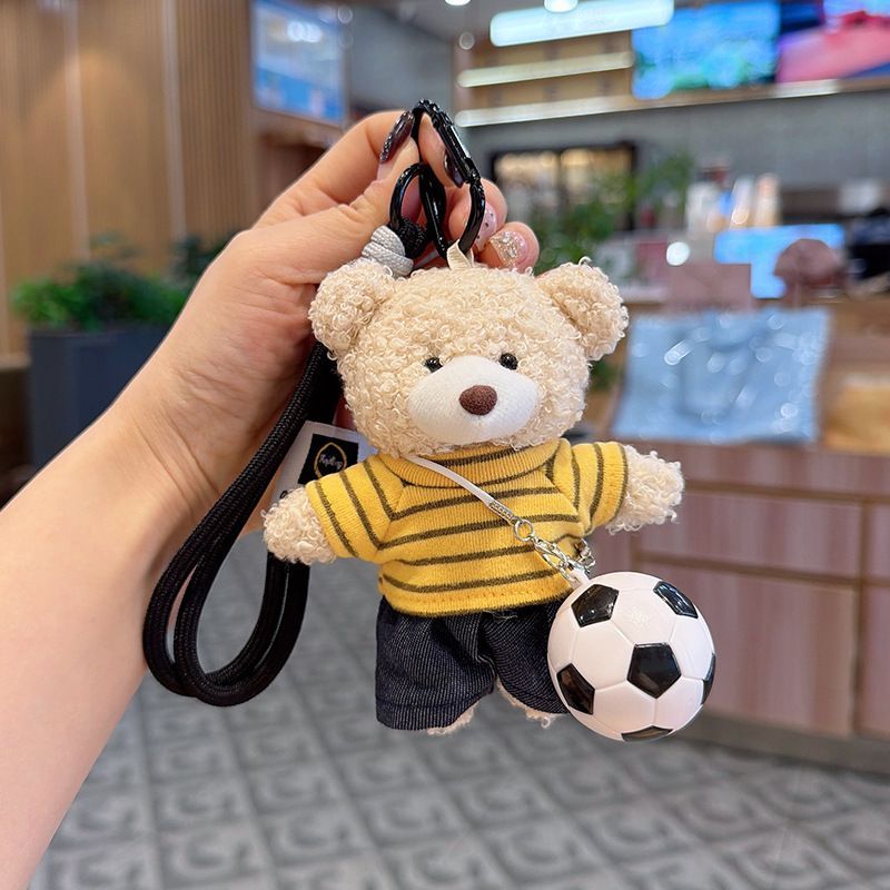 teddy bear keychain, soccer keychain, striped t-shirt keychain, car keychain, bag charm, plush keychain, sports accessory, gift for soccer fans, trendy keychain, cute keyring - Yellow - Size 1