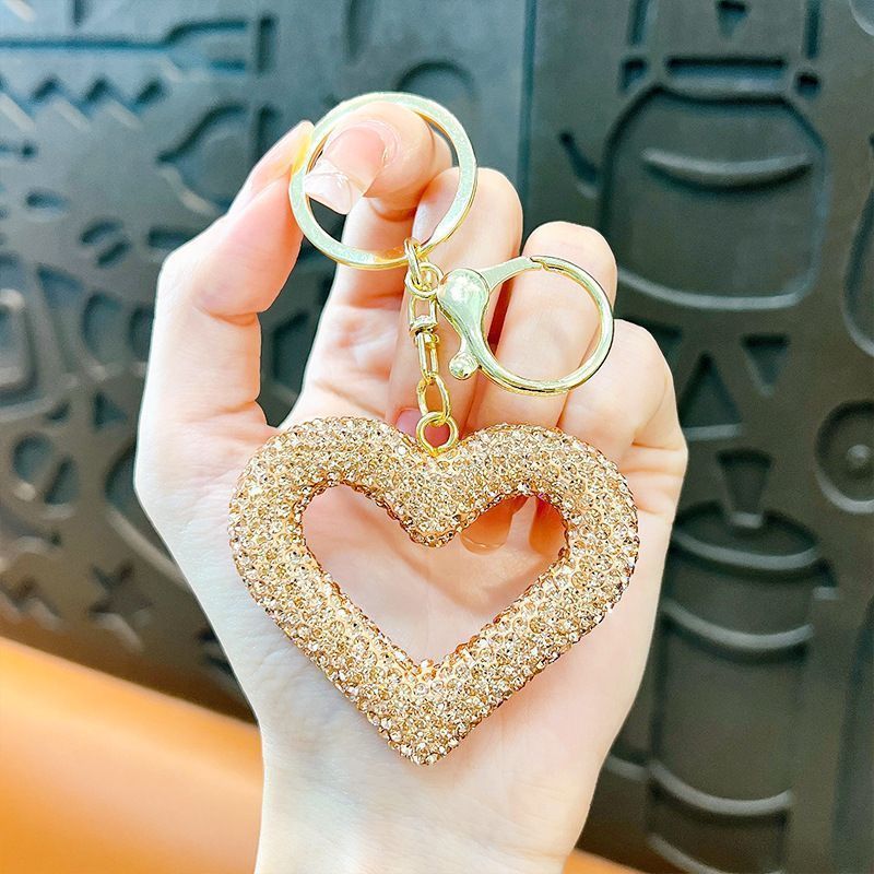 red heart keychain, hollowed-out clay keychain, full diamond keychain, car key accessory, women's fashion accessory, Australian fashion, gift for her, sparkly keychain, clay keyring - Gold - Size Simple buckle