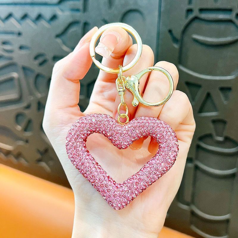 red heart keychain, hollowed-out clay keychain, full diamond keychain, car key accessory, women's fashion accessory, Australian fashion, gift for her, sparkly keychain, clay keyring - Pink - Size Simple buckle