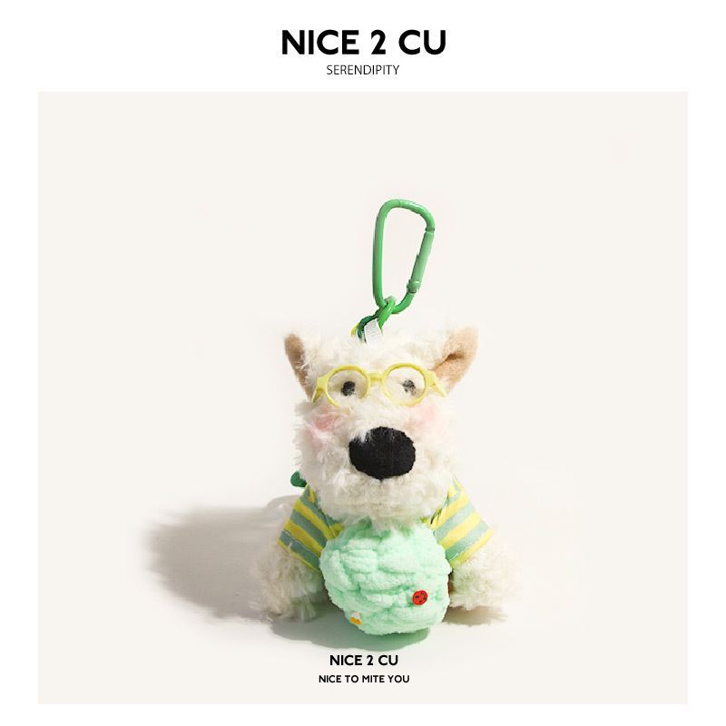 West Highland White Terrier keychain, ice-cream bag charm, plush puppy accessory, cute dog keychain, Australian gift, scribbled puppy plush - Green - Size 1