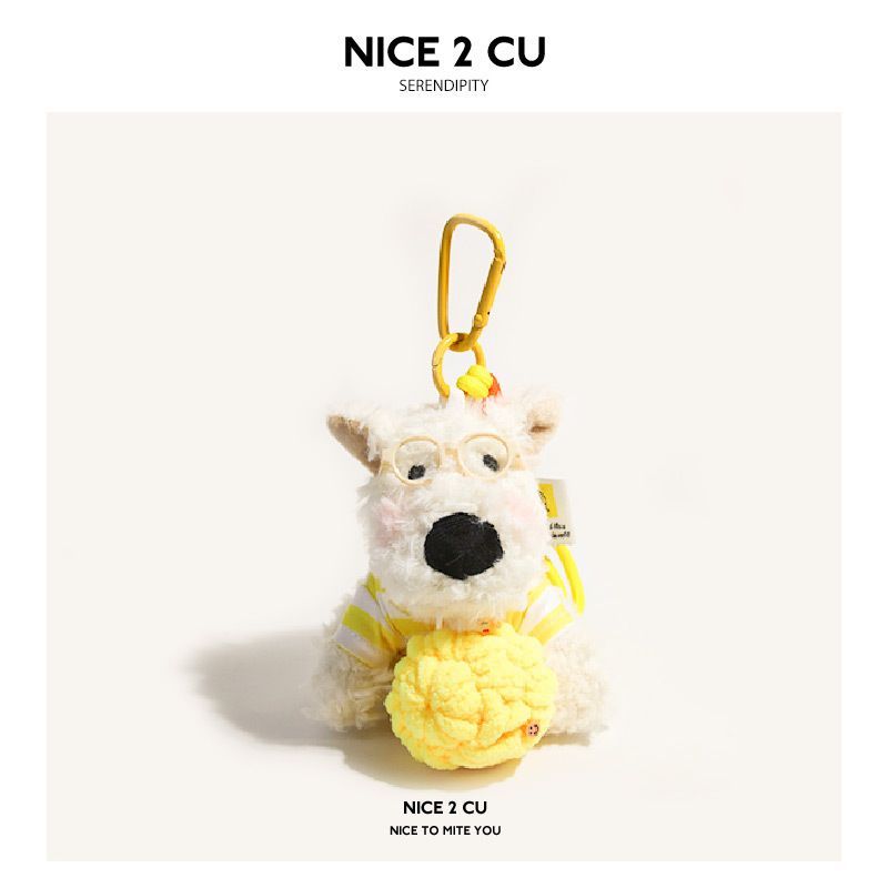 West Highland White Terrier keychain, ice-cream bag charm, plush puppy accessory, cute dog keychain, Australian gift, scribbled puppy plush - yellow and white - Size 1
