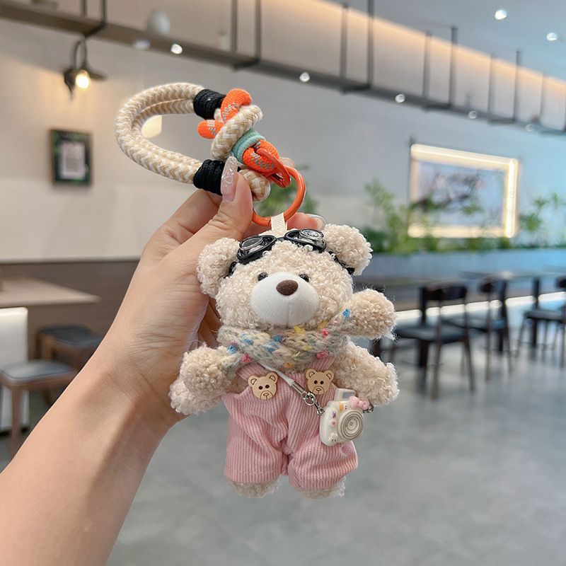 cute plush teddy bear keychain, scarf, overalls, Korean-style keychain, plush keychain, teddy bear accessory, small plushie, bag charm, gift for teen, Australian fashion accessoryv - Pink - Size 1