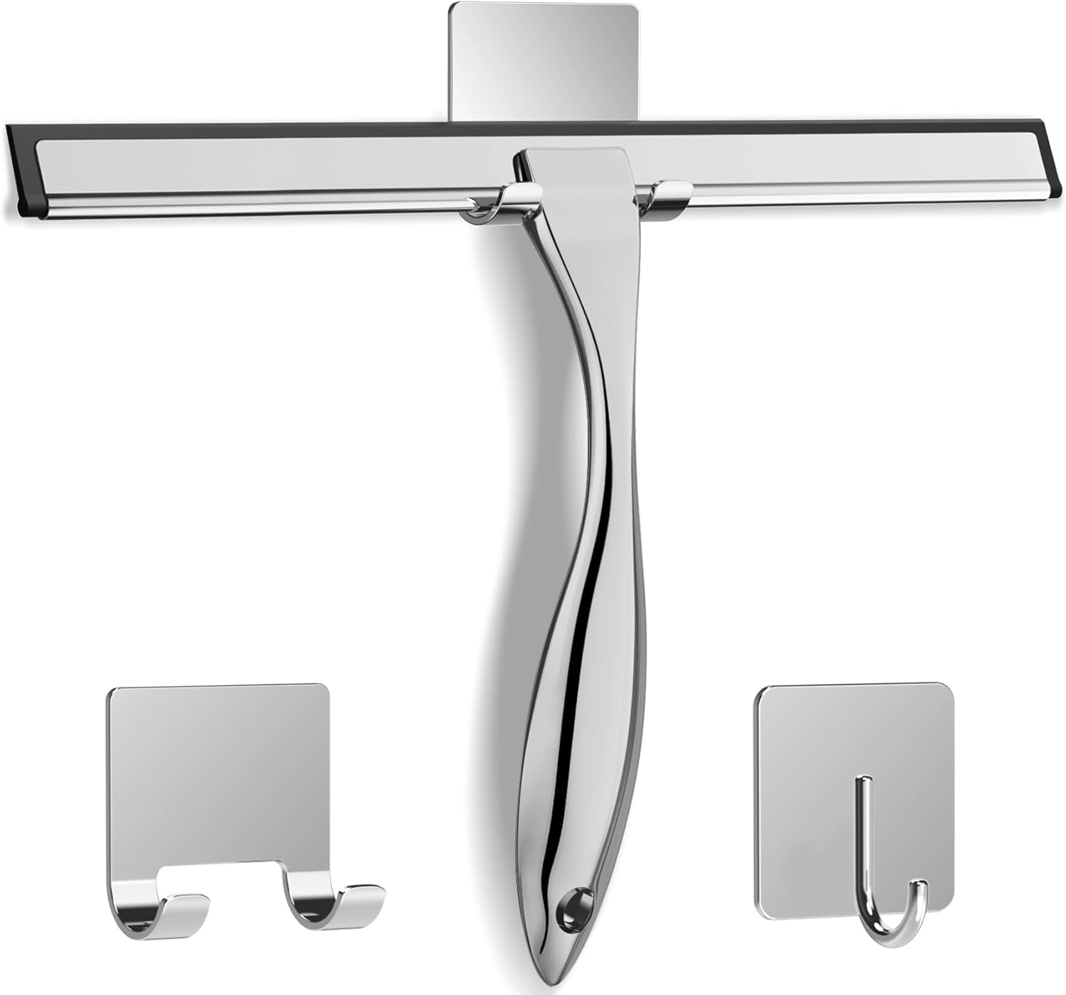 Multipurpose Stainless Steel Shower Scraper for Shower Door with 2 Adhesive Hooks, Bathroom Cleaning Tools Home Window Mirror Scraper for Home Cleaning, Glass Door, Tile Wall, Car, 12 Inch Silver