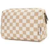 Checkered Makeup Bag Travel Makeup Bag Organizer Bag Makeup Bag Makeup Bag with Compartments for Ladies Girls (Large, Light Checkerboard)