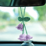 Lily Flower Hand Knitted Car Mirror Suspension Accessories, Rearview Mirror Accessories Car Decoration for Men and Women（Purple）