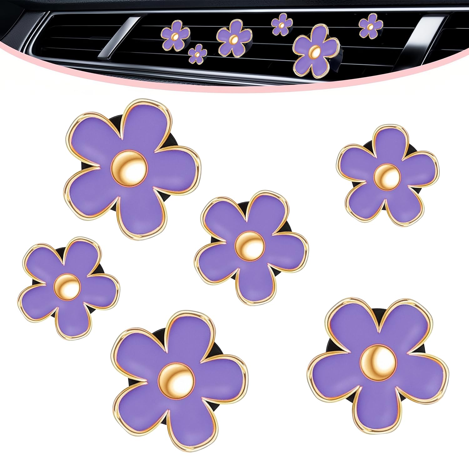 6 Pack Colorful Daisy Flower Car Air Vent Clips Car Air Outlet Freshener Clip for Car Interior Decoration Accessories (Purple)