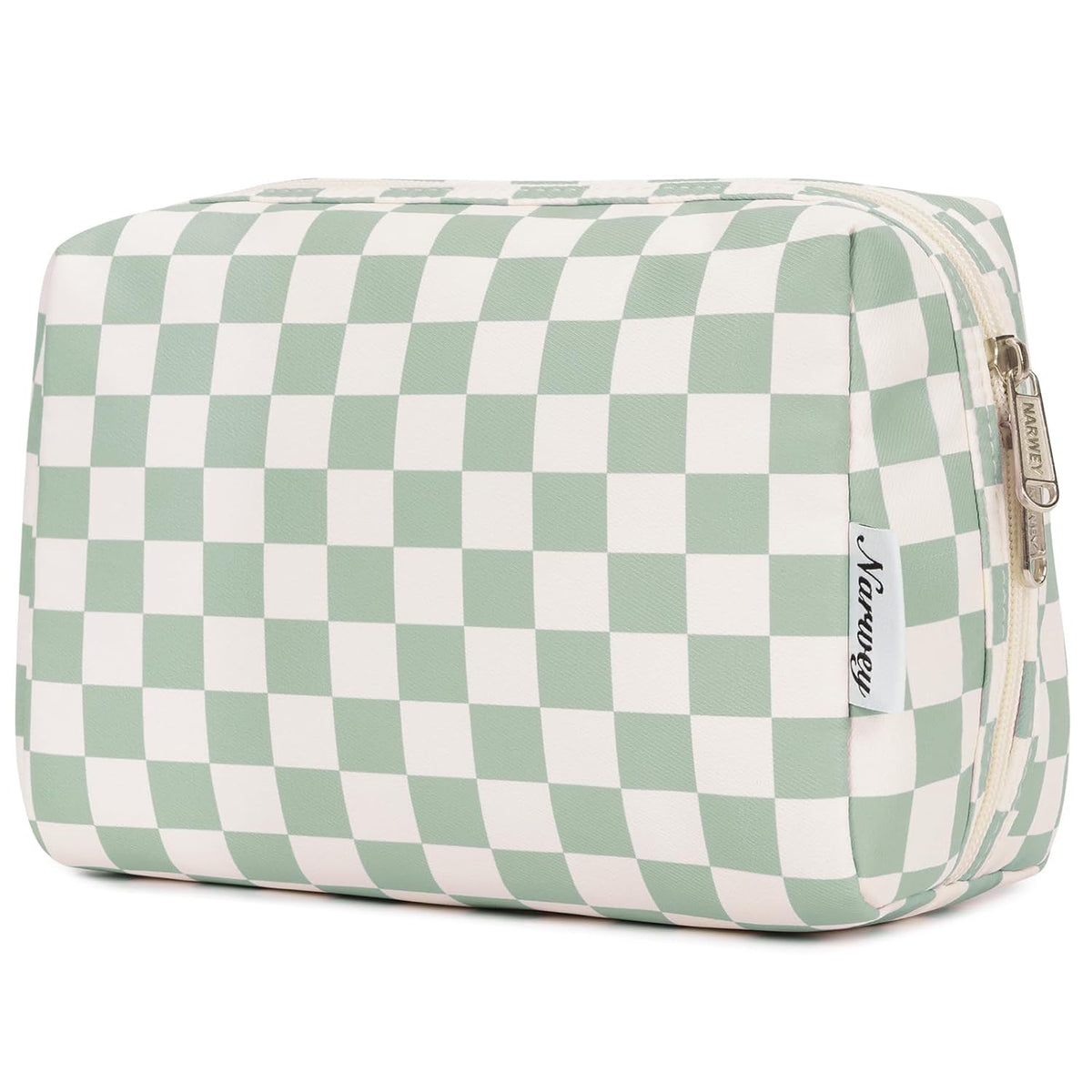 Checkered Makeup Bag Travel Makeup Bag Organizer Bag Makeup Bag Makeup Bag with Compartments for Ladies Girls (Large, Mint Green Checkerboard)
