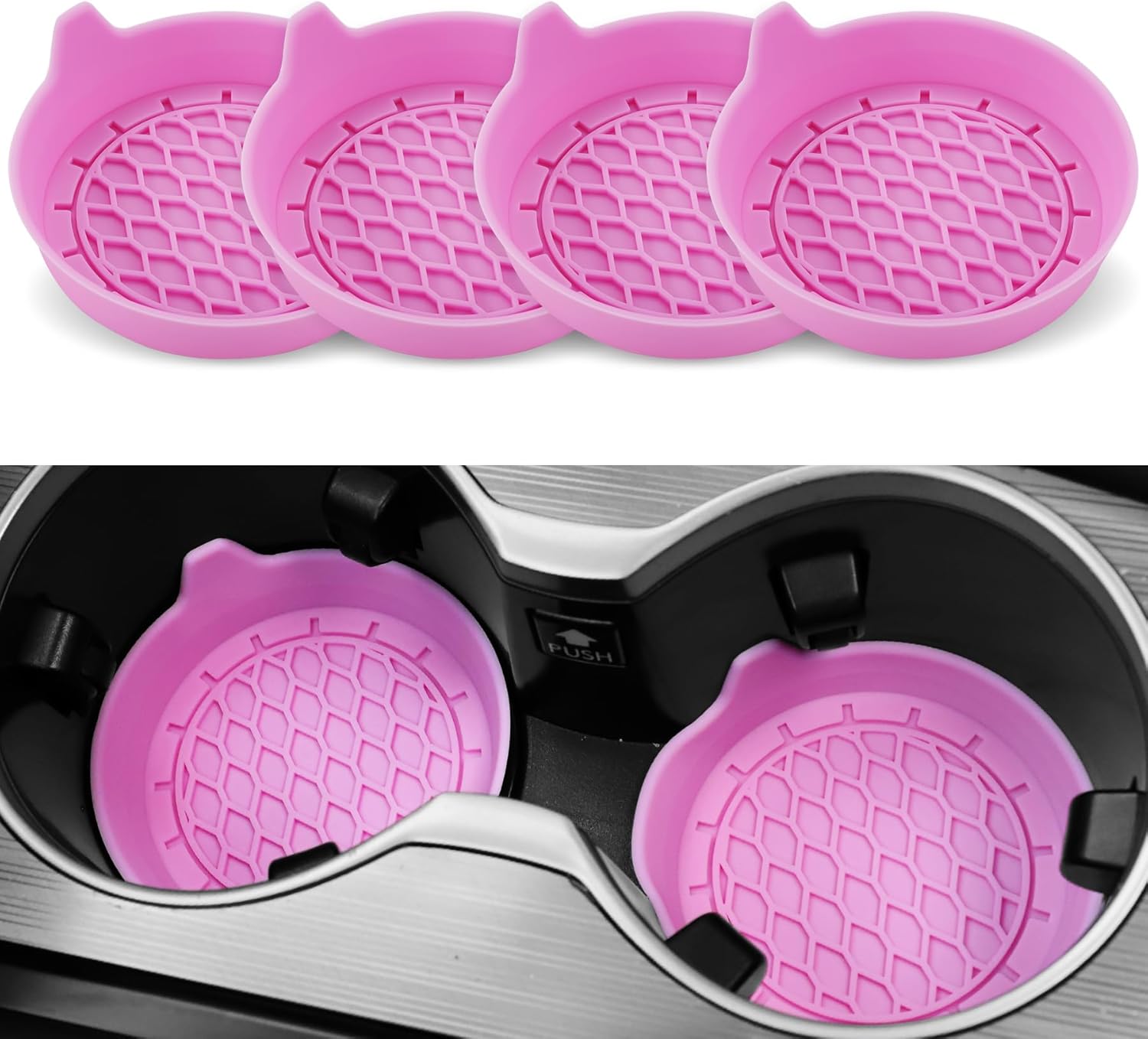 Car Cup Holder Coaster, Silicone Cup Holder Insert, Universal Non-Slip Cup Holder, Auto Accessories Interior for Men and Women 4 Pack Pink