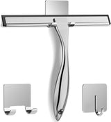 Multipurpose Stainless Steel Shower Scraper for Shower Door with 2 Adhesive Hooks, Bathroom Cleaning Tools Home Window Mirror Scraper for Home Cleaning, Glass Door, Tile Wall, Car, 14 Inch Silver