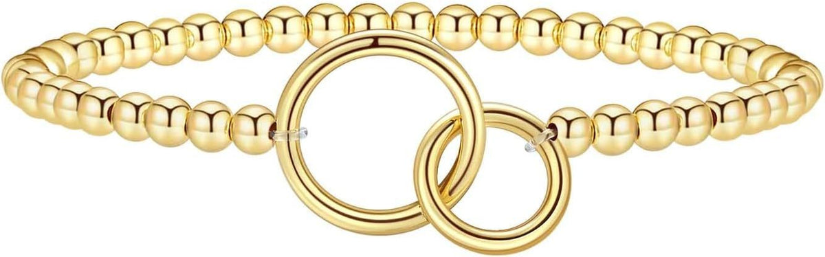 Women's Gold Bracelet 14K Gold Plated Beaded Bracelet Gold Stretch Beaded Bracelet Handmade Ball Bracelet Exquisite Gold Jewelry Gift