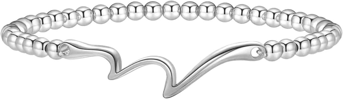 Women’s Silver Bracelet, Silver Elastic Beaded Bracelet, Handmade Ball Accent Bracelet, Elegant Silver Jewelry Gift.