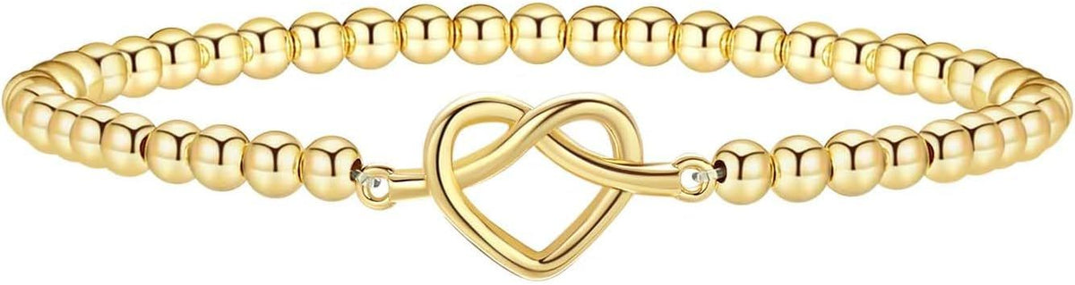 Women's Gold Bracelet 14K Gold Plated Beaded Bracelet Gold Stretch Beaded Bracelet Handmade Ball Bracelet Exquisite Gold Jewelry Gift
