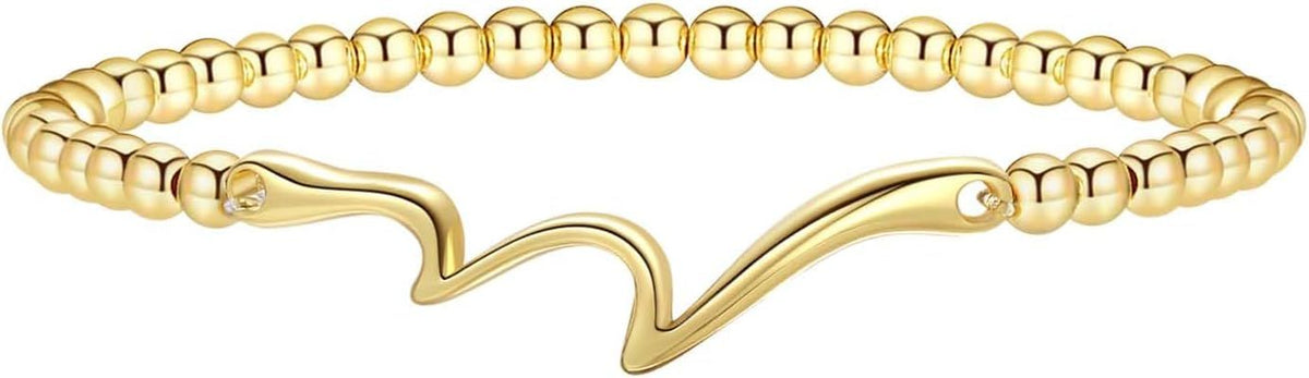 Women's Gold Bracelet 14K Gold Plated Beaded Bracelet Gold Stretch Beaded Bracelet Handmade Ball Bracelet Exquisite Gold Jewelry Gift