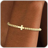 Women's Gold Bracelet 14K Gold Plated Beaded Bracelet Gold Stretch Beaded Bracelet Handmade Ball Bracelet Exquisite Gold Jewelry Gift