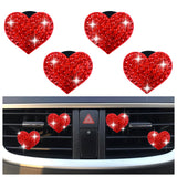 4PCS Heart-Shaped Car Vent Clips with Rhinestone,Bling Air Vent Clips Car Decorations,Premium Shiny Car Clips for Vents Accessories Interior (Red)