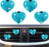  4PCS Heart-Shaped Car Vent Clips with Rhinestone,Bling Air Vent Clips Car Decorations,Premium Shiny Car Clips for Vents Accessories Interior (Lake Blue)