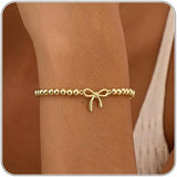 Women's Gold Bracelet 14K Gold Plated Beaded Bracelet Gold Stretch Beaded Bracelet Handmade Ball Bracelet Exquisite Gold Jewelry Gift