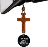 Daily Bible Verse Rearview Mirror Cross Ornament – Daily Scripture Car Hanging Cross with "I Am with You Always" Medallion (Black)