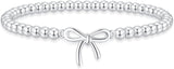Women’s Silver Bracelet, Silver Elastic Beaded Bracelet, Handmade Ball Accent Bracelet, Elegant Silver Jewelry Gift.