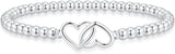 Women’s Silver Bracelet, Silver Elastic Beaded Bracelet, Handmade Ball Accent Bracelet, Elegant Silver Jewelry Gift.