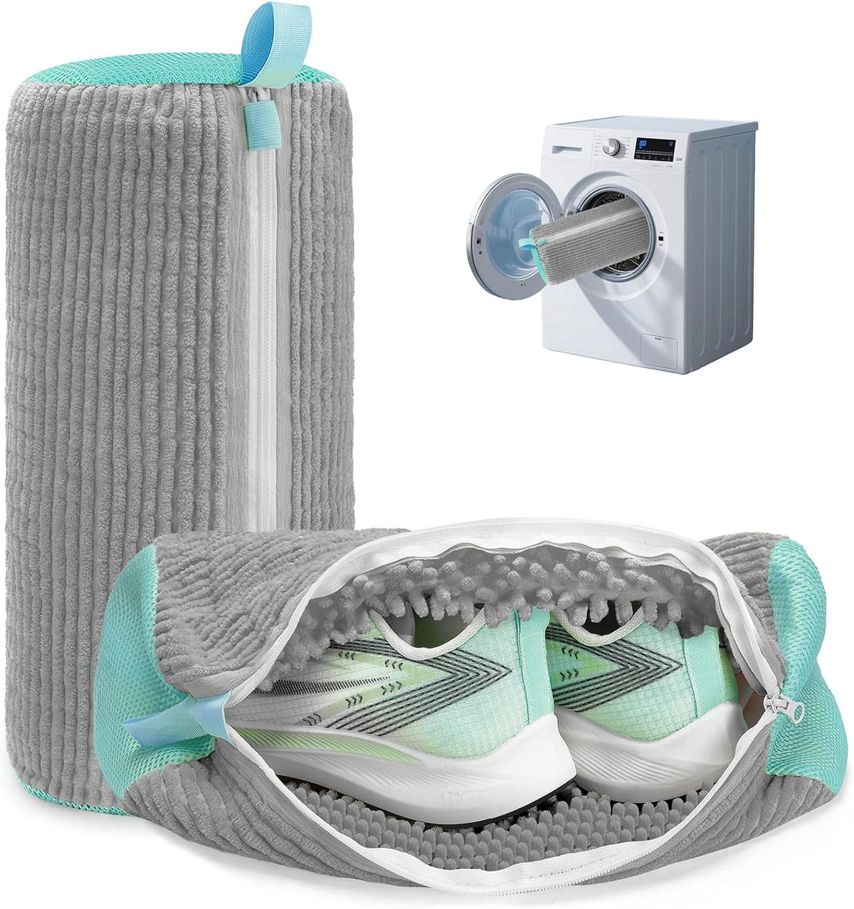 Shoe Washer Bag Laundry Shoe Bag for Washer & Dryer, Reusable 2 Pack Sneaker Cleaning Bag, 360° Deep Cleaning Machine for All Shoe Types with Self-Locking Zipper（Grey）
